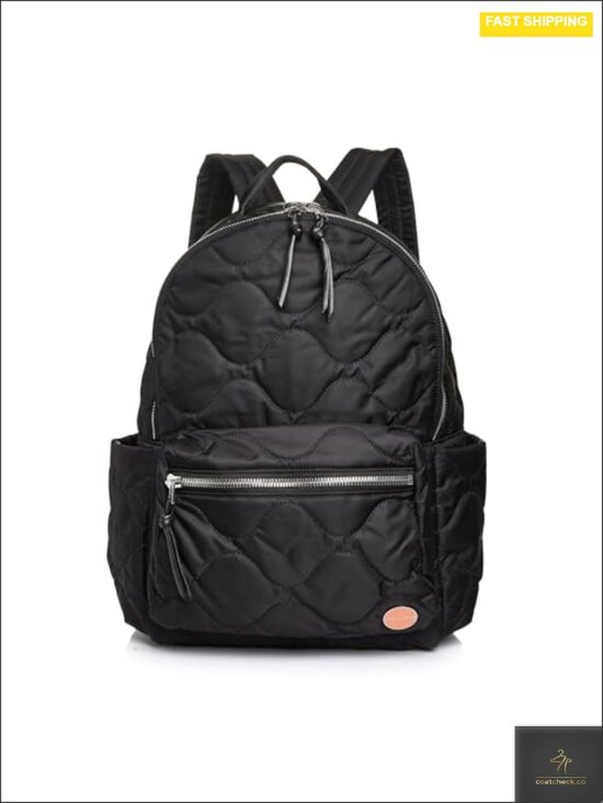 Quilted Nylon Travel Backpack for Women - Laptop Daypack with Trolley Sleeve
